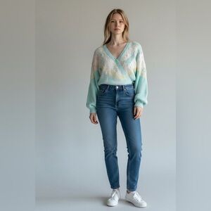 1980s Vintage Pastel Blue Soft Girl Beaded Women's Sweater Size Large